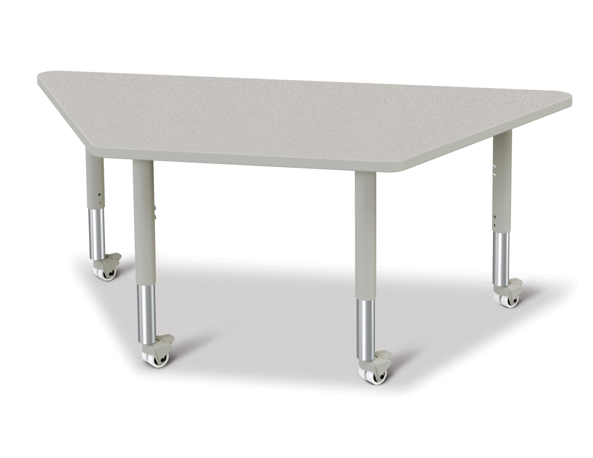 Jonti-Craft Trapezoid Rainbow Accents Activity Table with Heavy Duty Laminate Top (30" x 60") Mobile Height Adjustable Legs (20"- 31") - SchoolOutlet