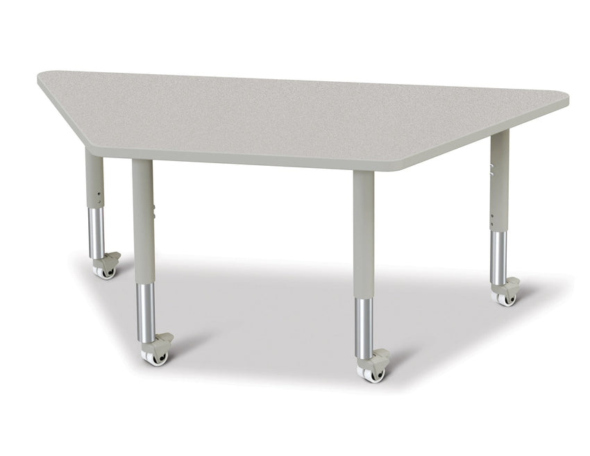 Jonti-Craft Trapezoid Rainbow Accents Activity Table with Heavy Duty Laminate Top (30" x 60") Mobile Height Adjustable Legs (20"- 31") - SchoolOutlet
