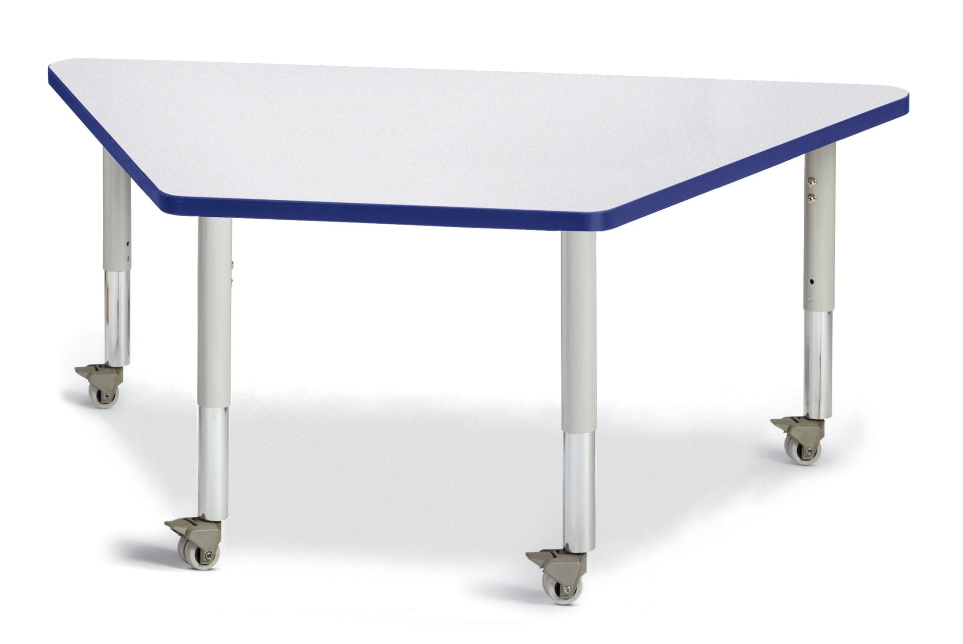 Jonti-Craft Trapezoid Rainbow Accents Activity Table with Heavy Duty Laminate Top (30" x 60") Mobile Height Adjustable Legs (20"- 31") - SchoolOutlet