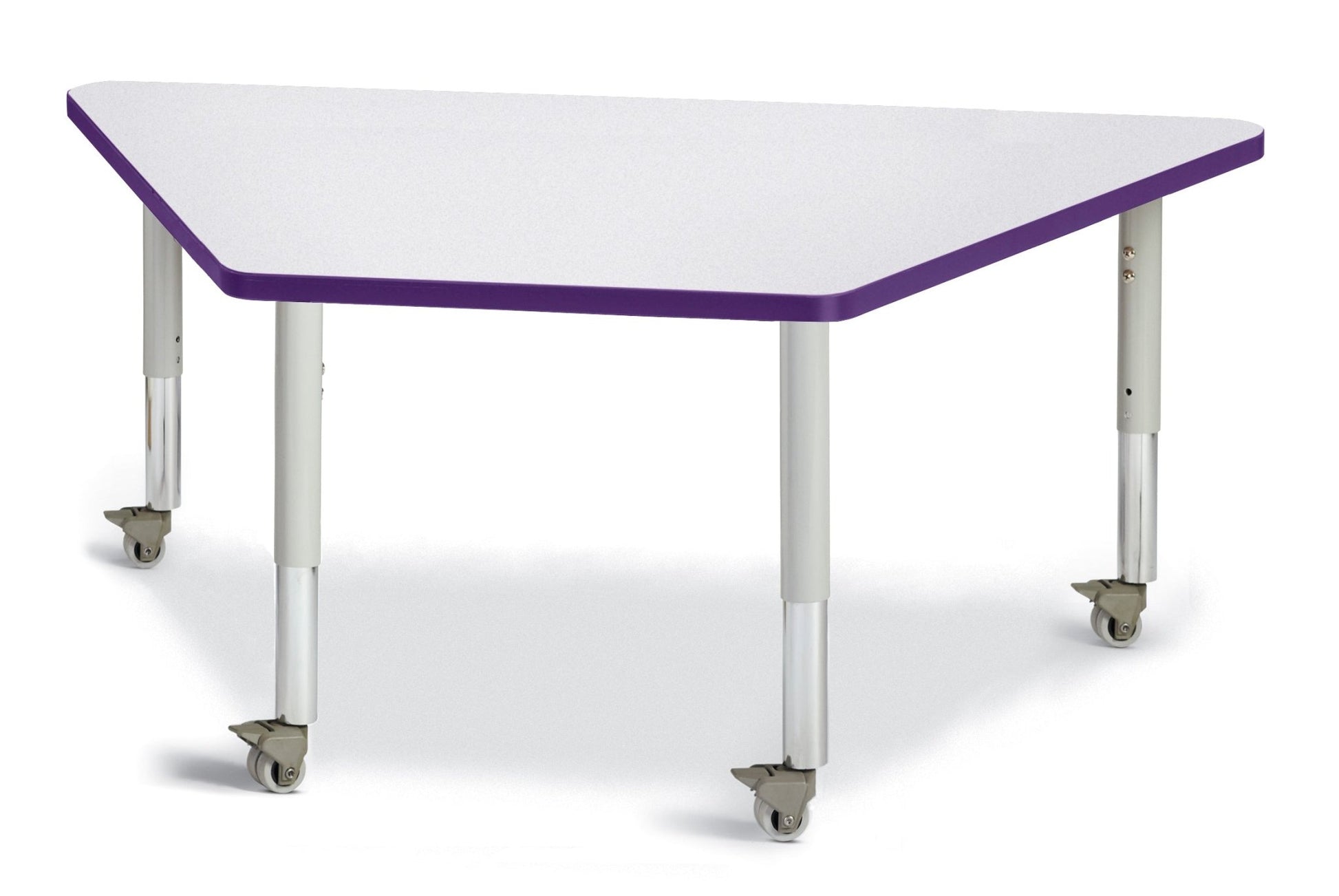 Jonti-Craft Trapezoid Rainbow Accents Activity Table with Heavy Duty Laminate Top (30" x 60") Mobile Height Adjustable Legs (20"- 31") - SchoolOutlet