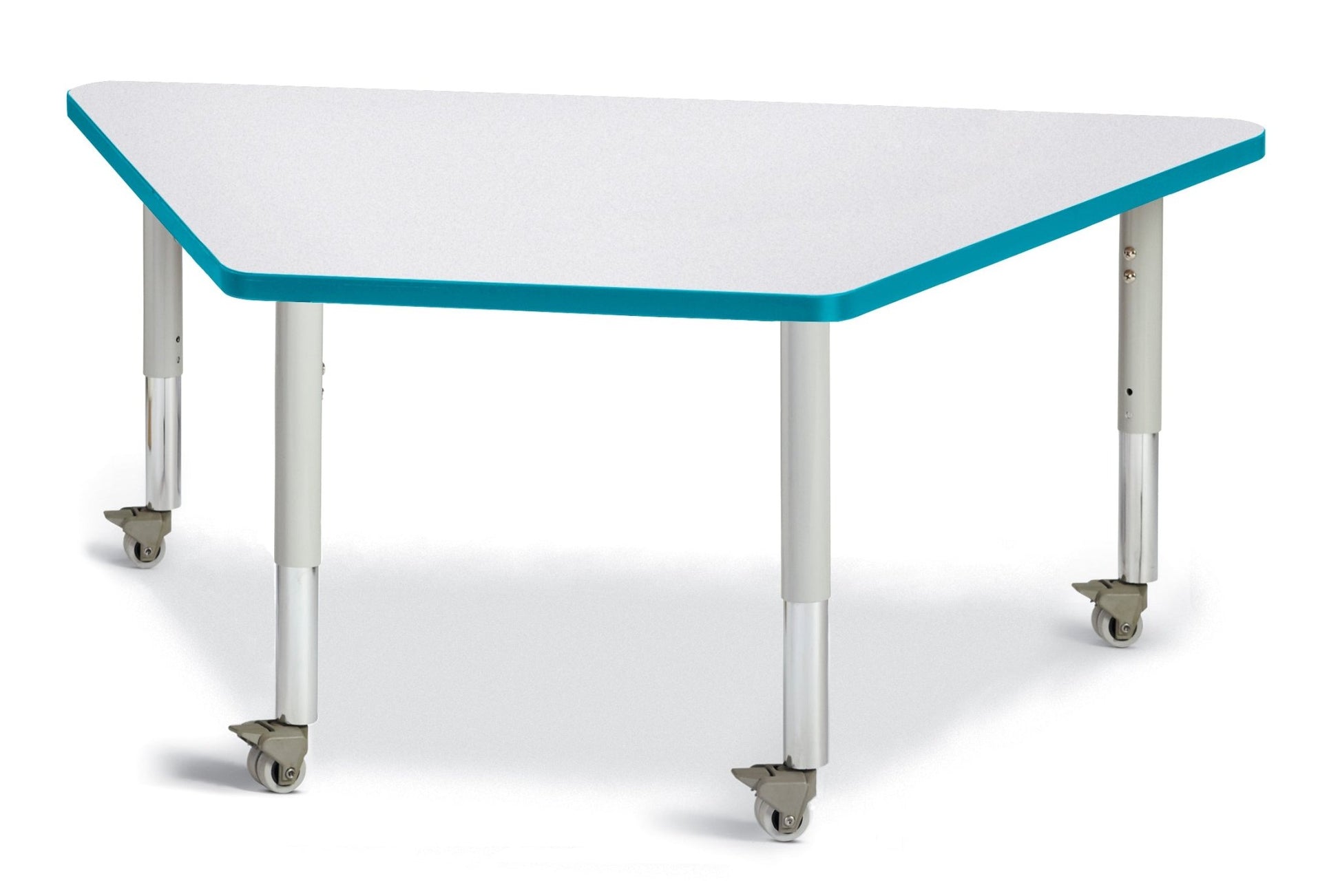 Jonti-Craft Trapezoid Rainbow Accents Activity Table with Heavy Duty Laminate Top (30" x 60") Mobile Height Adjustable Legs (20"- 31") - SchoolOutlet