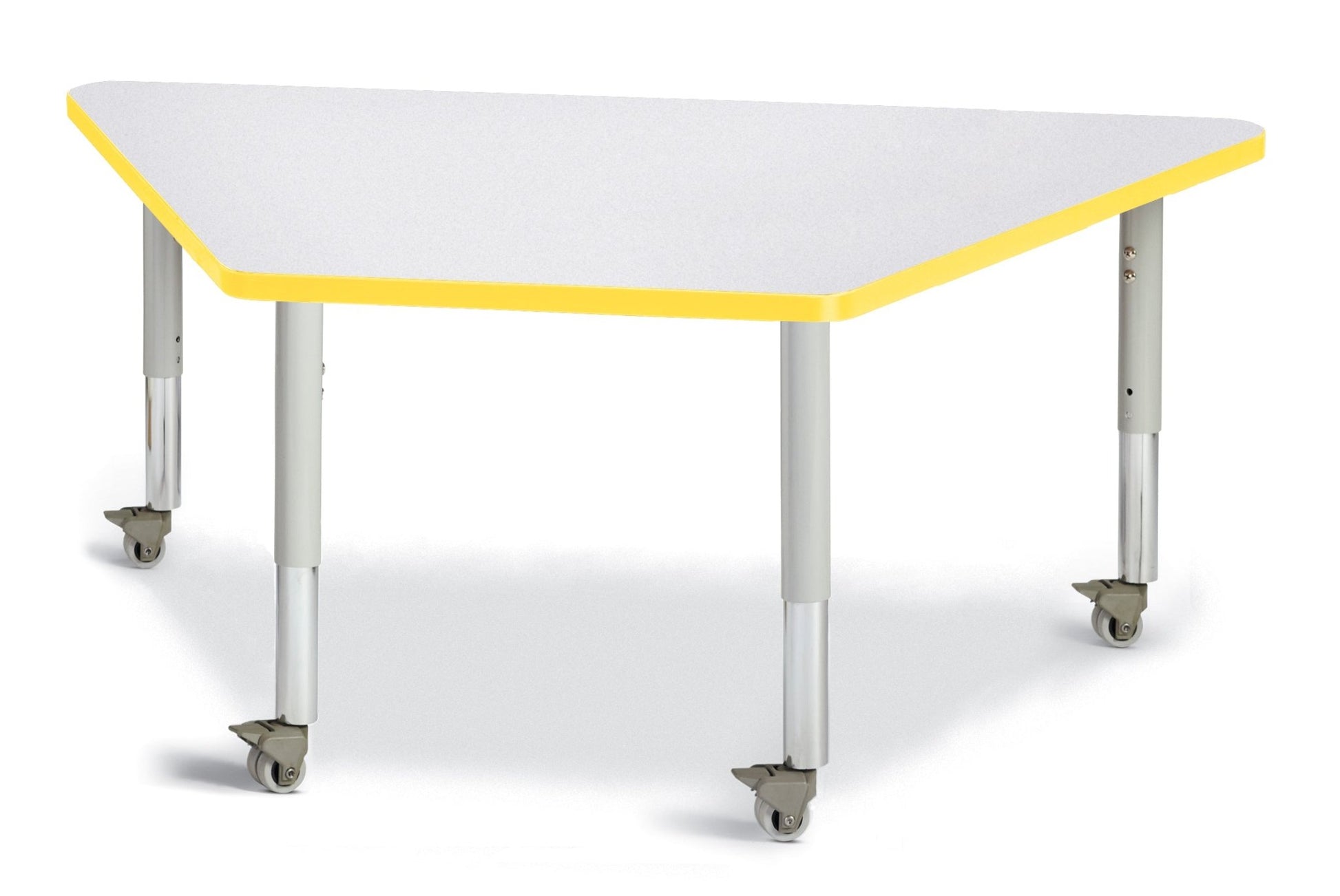 Jonti-Craft Trapezoid Rainbow Accents Activity Table with Heavy Duty Laminate Top (30" x 60") Mobile Height Adjustable Legs (20"- 31") - SchoolOutlet