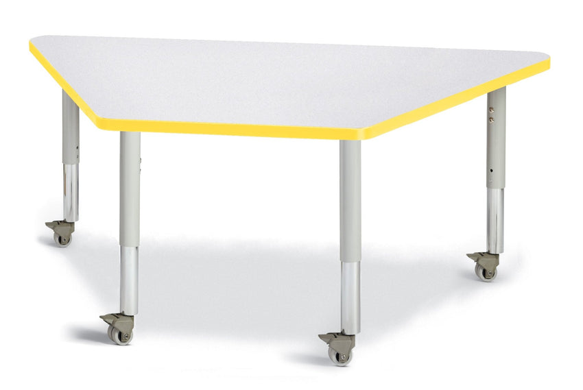 Jonti-Craft Trapezoid Rainbow Accents Activity Table with Heavy Duty Laminate Top (30" x 60") Mobile Height Adjustable Legs (20"- 31") - SchoolOutlet