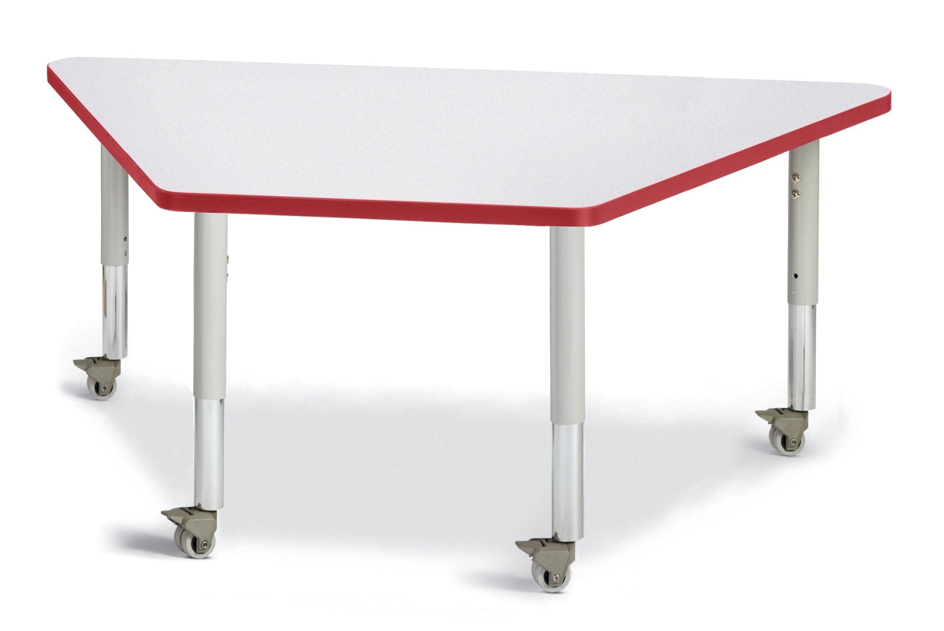 Jonti-Craft Trapezoid Rainbow Accents Activity Table with Heavy Duty Laminate Top (30" x 60") Mobile Height Adjustable Legs (20"- 31") - SchoolOutlet
