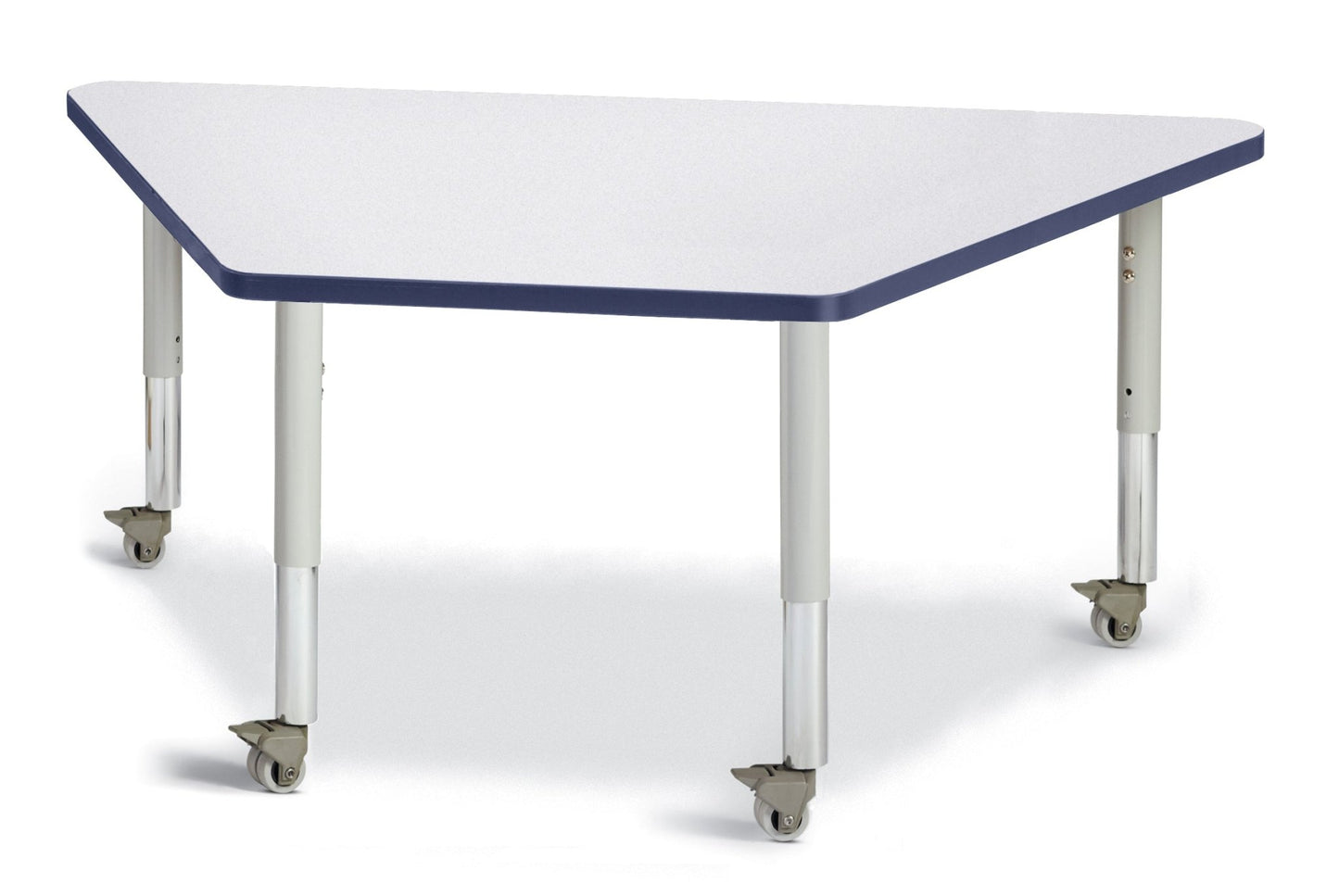 Jonti-Craft Trapezoid Rainbow Accents Activity Table with Heavy Duty Laminate Top (30" x 60") Mobile Height Adjustable Legs (20"- 31") - SchoolOutlet
