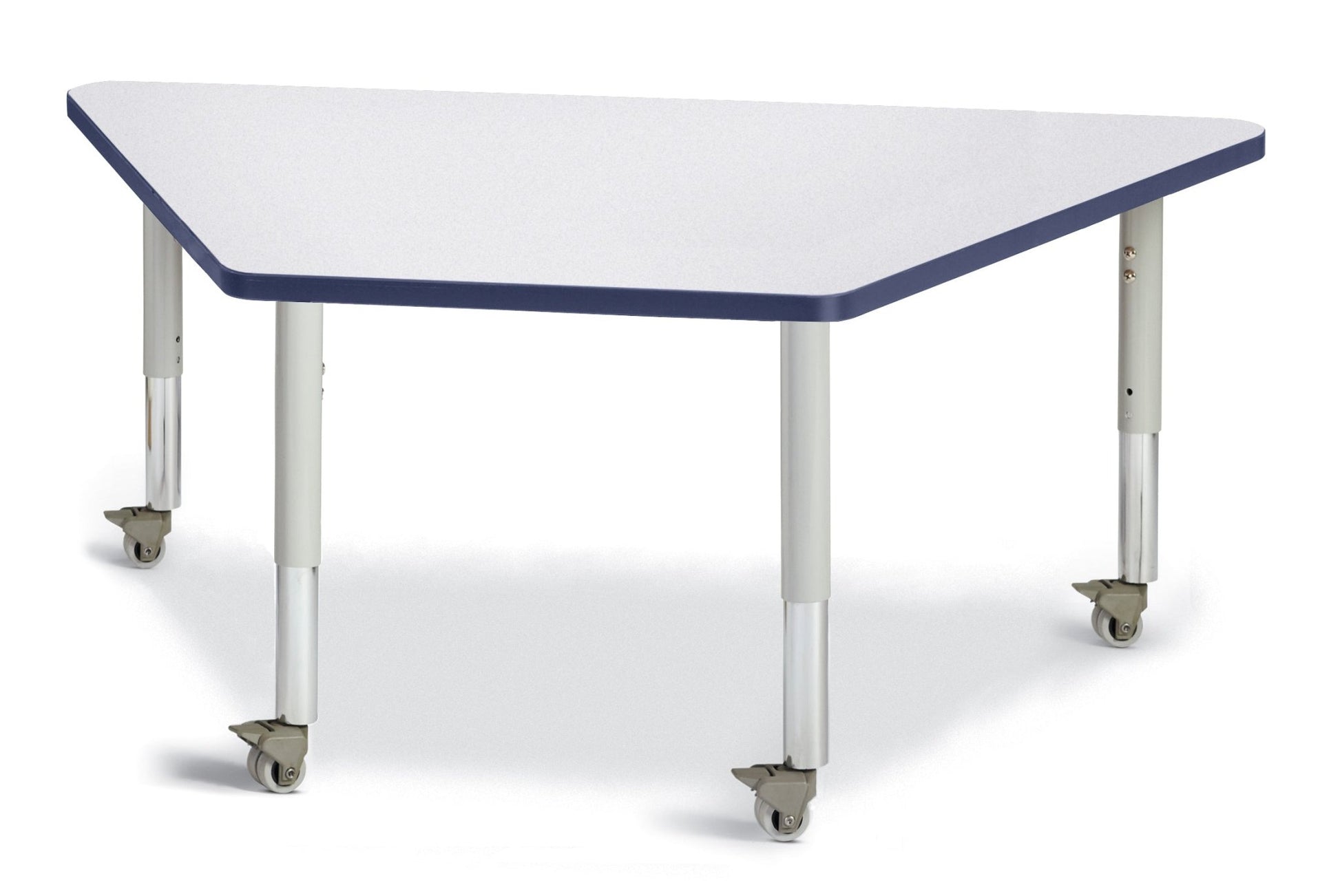 Jonti-Craft Trapezoid Rainbow Accents Activity Table with Heavy Duty Laminate Top (30" x 60") Mobile Height Adjustable Legs (20"- 31") - SchoolOutlet