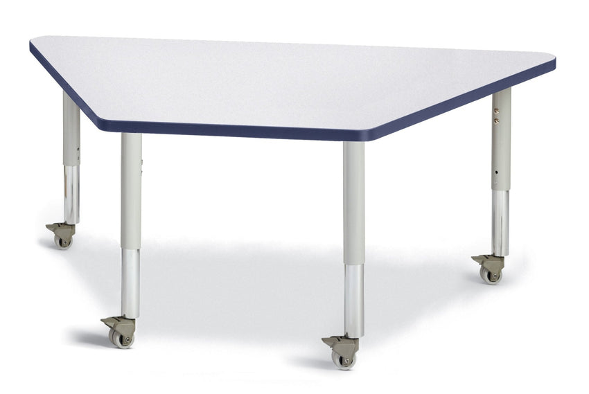 Jonti-Craft Trapezoid Rainbow Accents Activity Table with Heavy Duty Laminate Top (30" x 60") Mobile Height Adjustable Legs (20"- 31") - SchoolOutlet