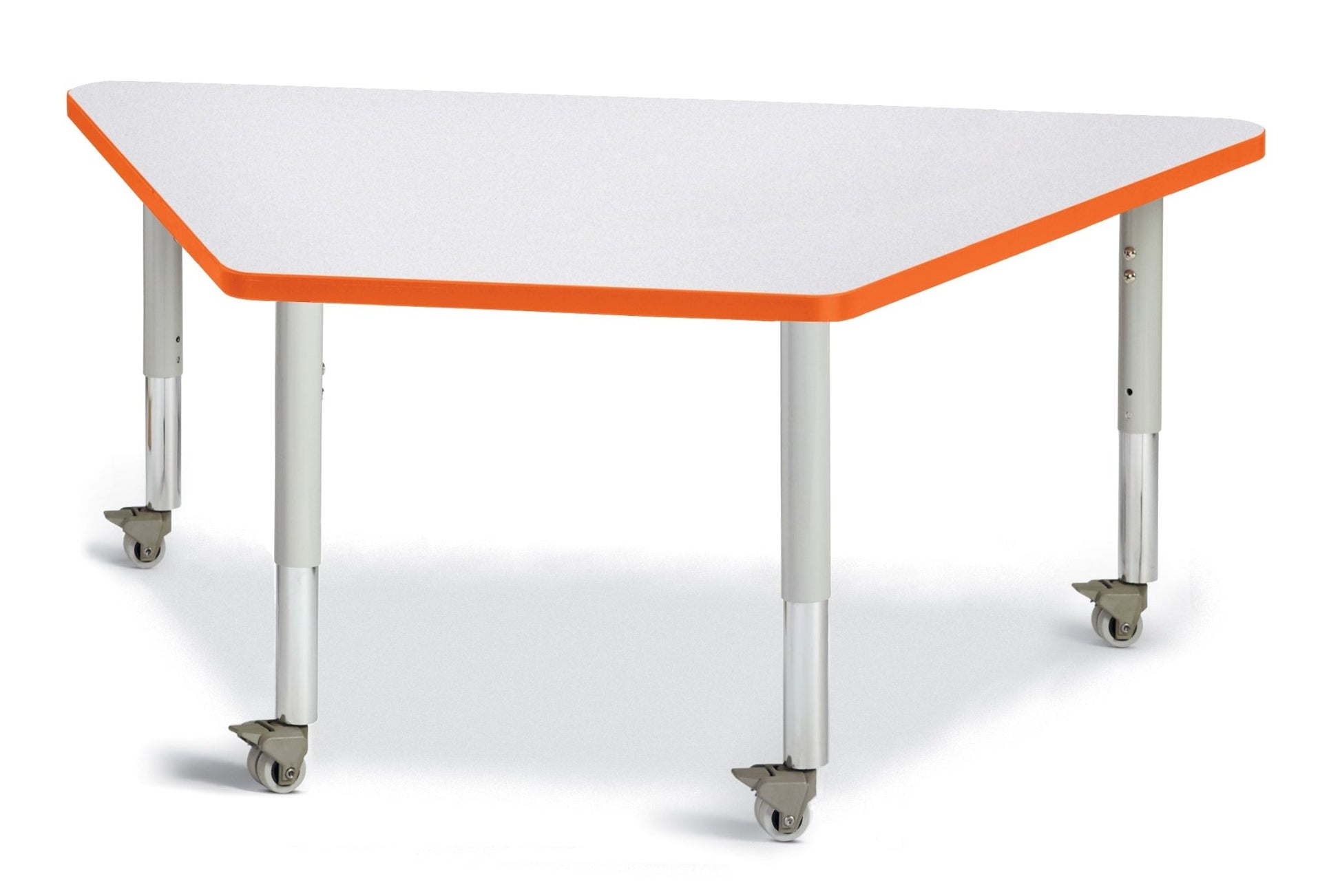 Jonti-Craft Trapezoid Rainbow Accents Activity Table with Heavy Duty Laminate Top (30" x 60") Mobile Height Adjustable Legs (20"- 31") - SchoolOutlet