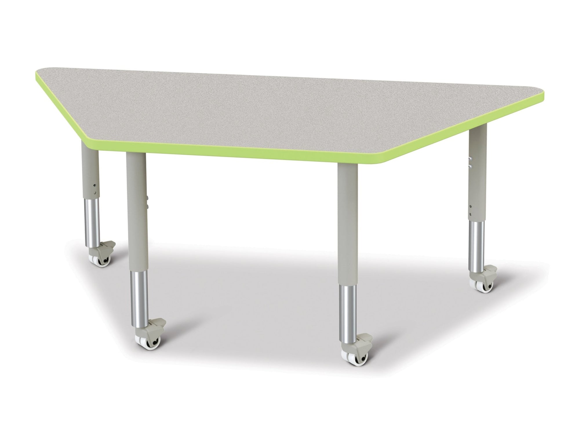 Jonti-Craft Trapezoid Rainbow Accents Activity Table with Heavy Duty Laminate Top (30" x 60") Mobile Height Adjustable Legs (20"- 31") - SchoolOutlet