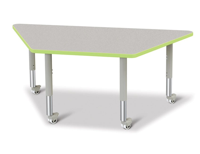 Jonti-Craft Trapezoid Rainbow Accents Activity Table with Heavy Duty Laminate Top (30" x 60") Mobile Height Adjustable Legs (20"- 31") - SchoolOutlet
