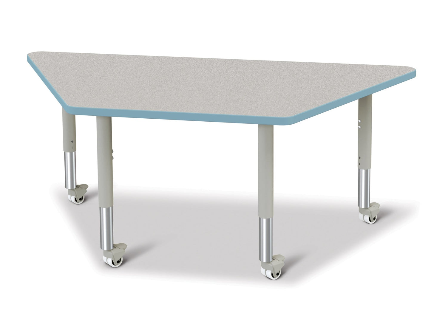 Jonti-Craft Trapezoid Rainbow Accents Activity Table with Heavy Duty Laminate Top (30" x 60") Mobile Height Adjustable Legs (20"- 31") - SchoolOutlet