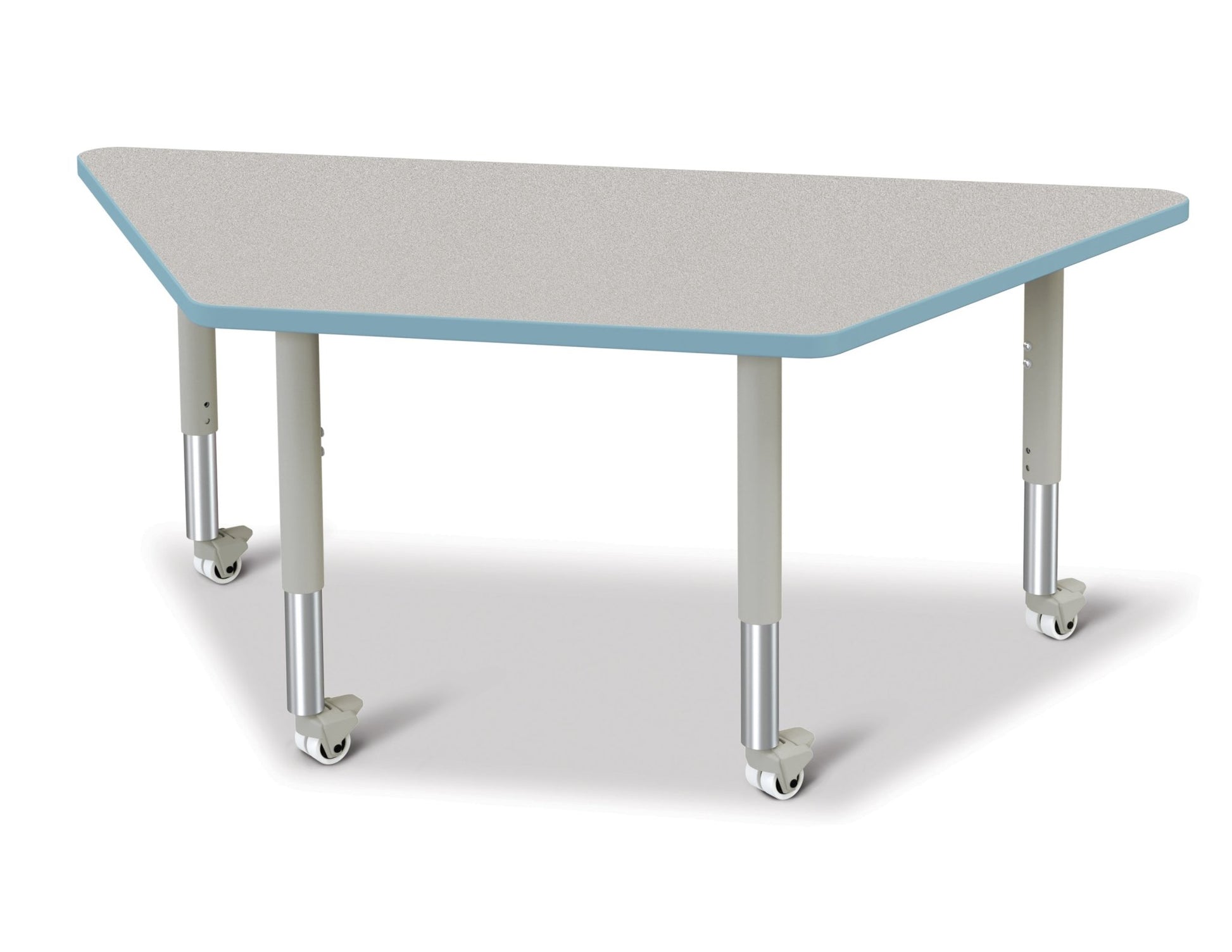 Jonti-Craft Trapezoid Rainbow Accents Activity Table with Heavy Duty Laminate Top (30" x 60") Mobile Height Adjustable Legs (20"- 31") - SchoolOutlet