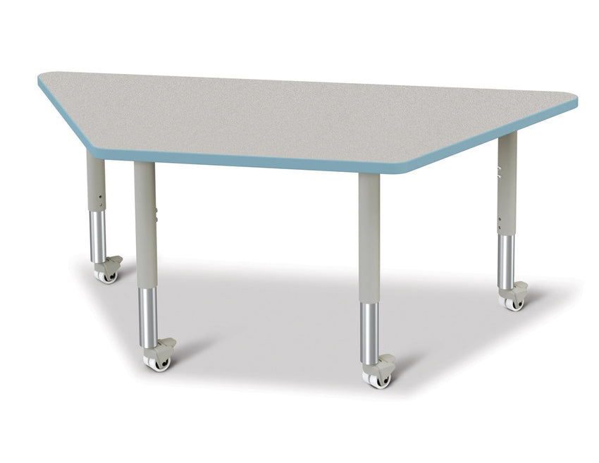 Jonti-Craft Trapezoid Rainbow Accents Activity Table with Heavy Duty Laminate Top (30" x 60") Mobile Height Adjustable Legs (20"- 31") - SchoolOutlet