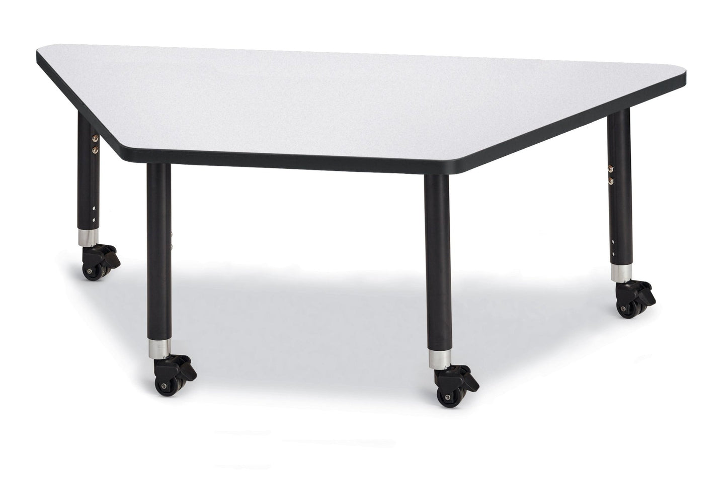 Jonti-Craft Trapezoid Rainbow Accents Activity Table with Heavy Duty Laminate Top (30" x 60") Mobile Height Adjustable Legs (20"- 31") - SchoolOutlet