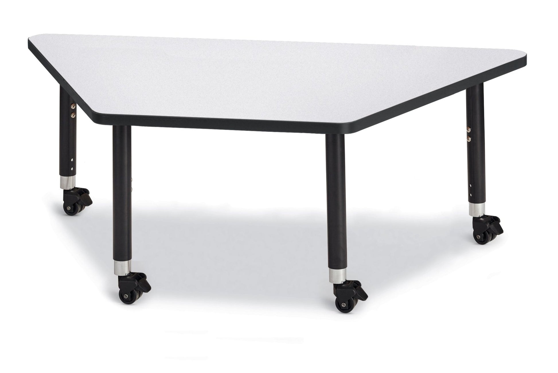 Jonti-Craft Trapezoid Rainbow Accents Activity Table with Heavy Duty Laminate Top (30" x 60") Mobile Height Adjustable Legs (20"- 31") - SchoolOutlet