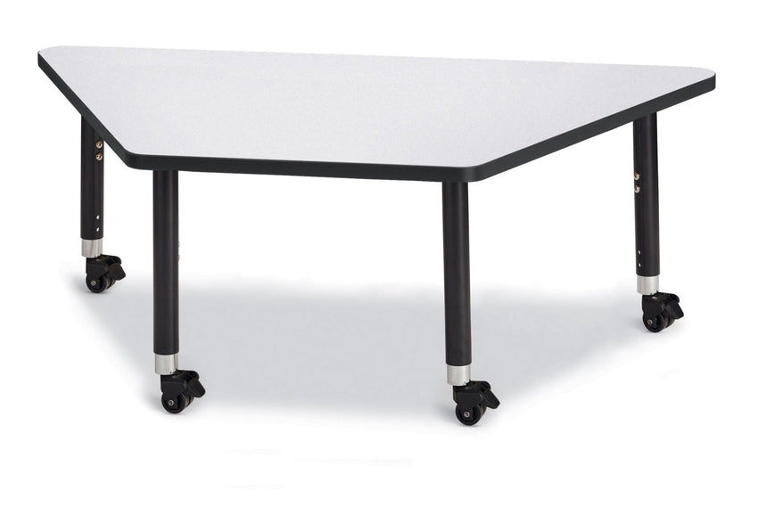 Jonti-Craft Trapezoid Rainbow Accents Activity Table with Heavy Duty Laminate Top (30" x 60") Mobile Height Adjustable Legs (20"- 31") - SchoolOutlet