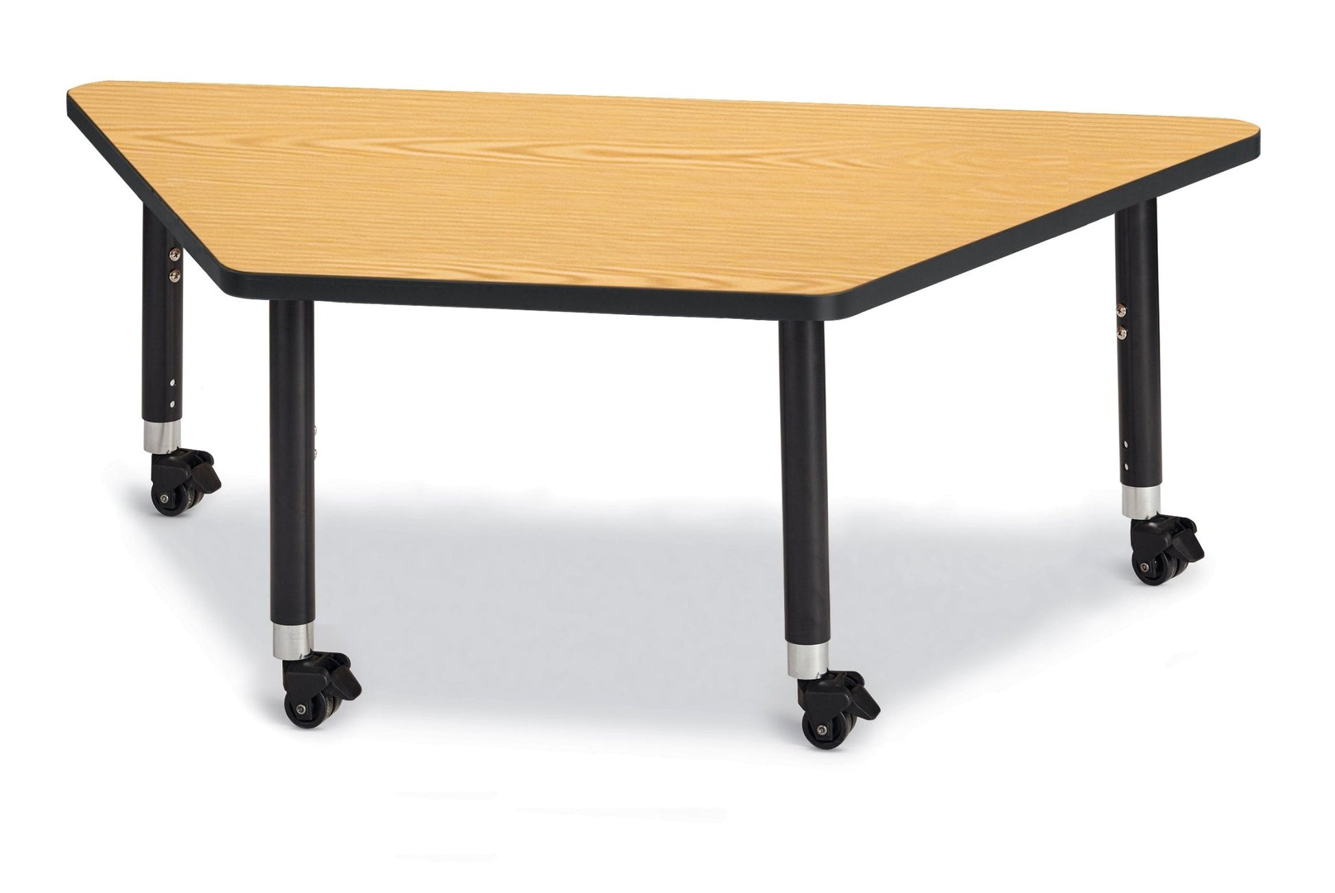 Jonti-Craft Trapezoid Rainbow Accents Activity Table with Heavy Duty Laminate Top (30" x 60") Mobile Height Adjustable Legs (20"- 31") - SchoolOutlet
