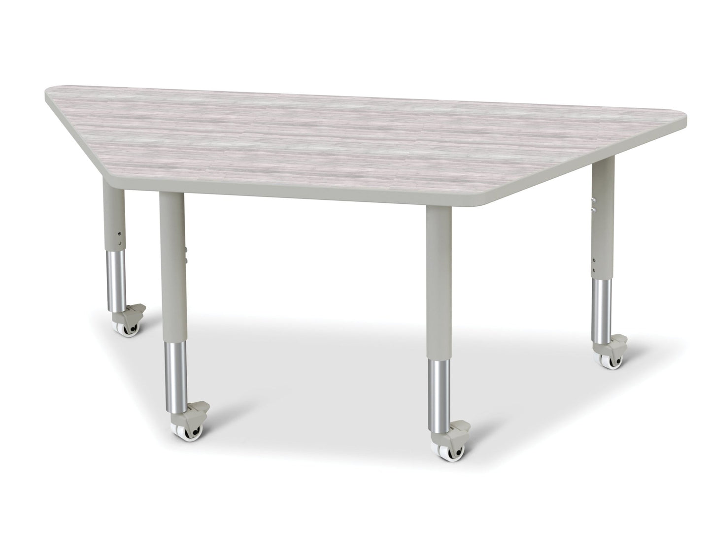 Jonti-Craft Trapezoid Rainbow Accents Activity Table with Heavy Duty Laminate Top (30" x 60") Mobile Height Adjustable Legs (20"- 31") - SchoolOutlet