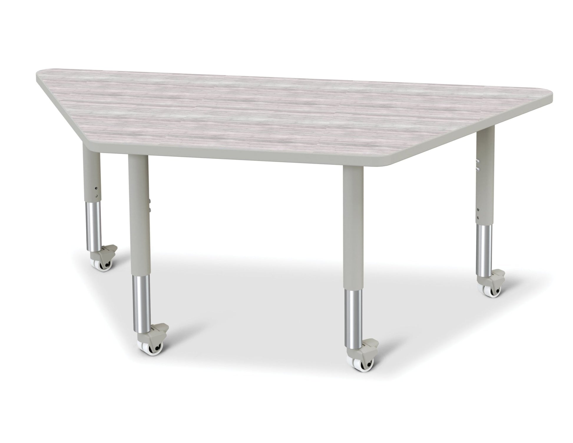 Jonti-Craft Trapezoid Rainbow Accents Activity Table with Heavy Duty Laminate Top (30" x 60") Mobile Height Adjustable Legs (20"- 31") - SchoolOutlet