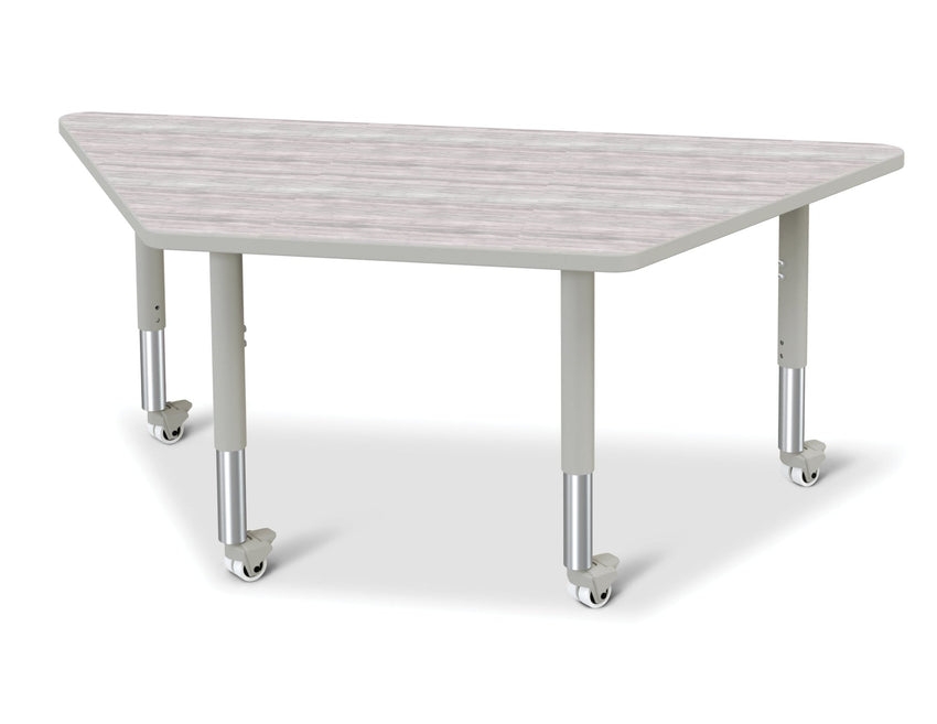 Jonti-Craft Trapezoid Rainbow Accents Activity Table with Heavy Duty Laminate Top (30" x 60") Mobile Height Adjustable Legs (20"- 31") - SchoolOutlet