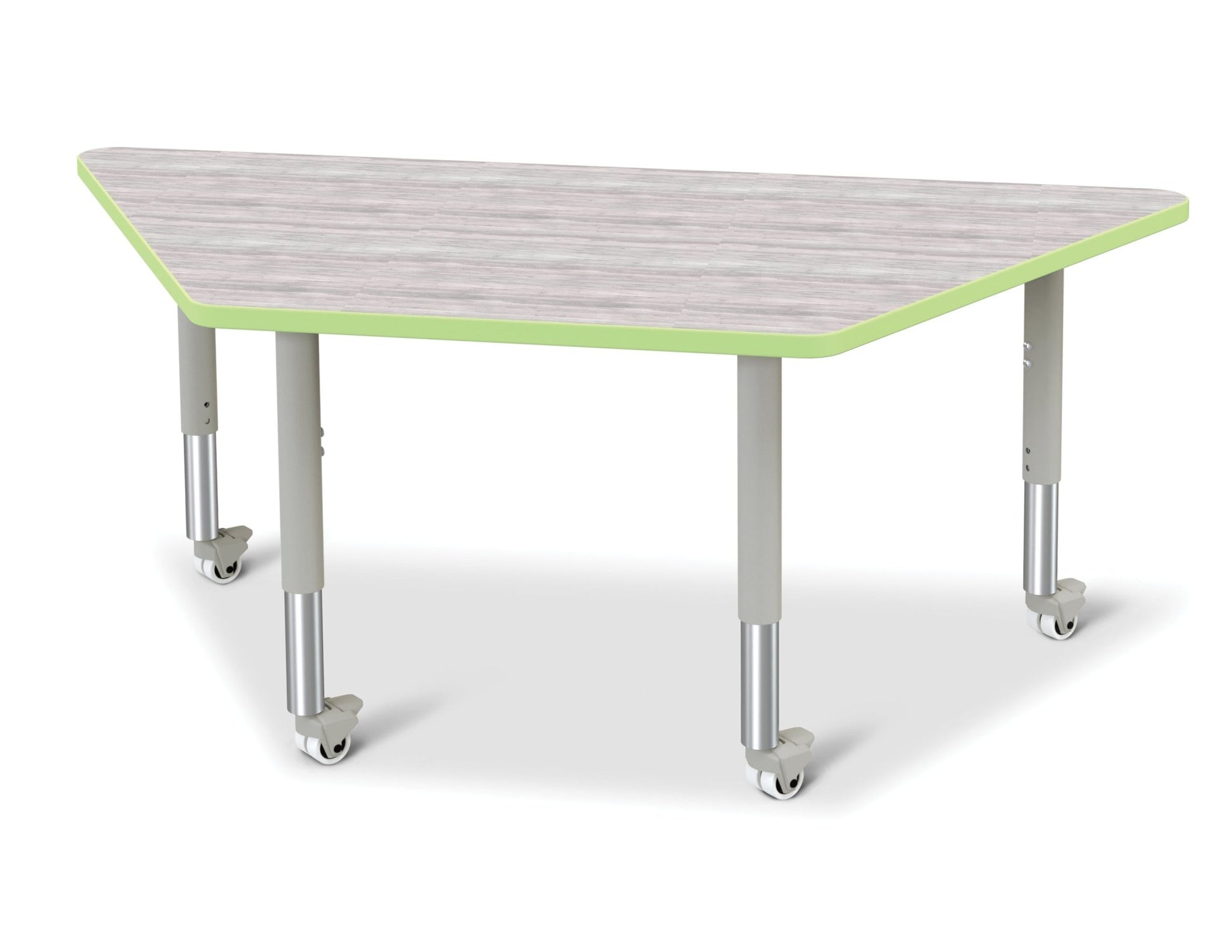 Jonti-Craft Trapezoid Rainbow Accents Activity Table with Heavy Duty Laminate Top (30" x 60") Mobile Height Adjustable Legs (20"- 31") - SchoolOutlet