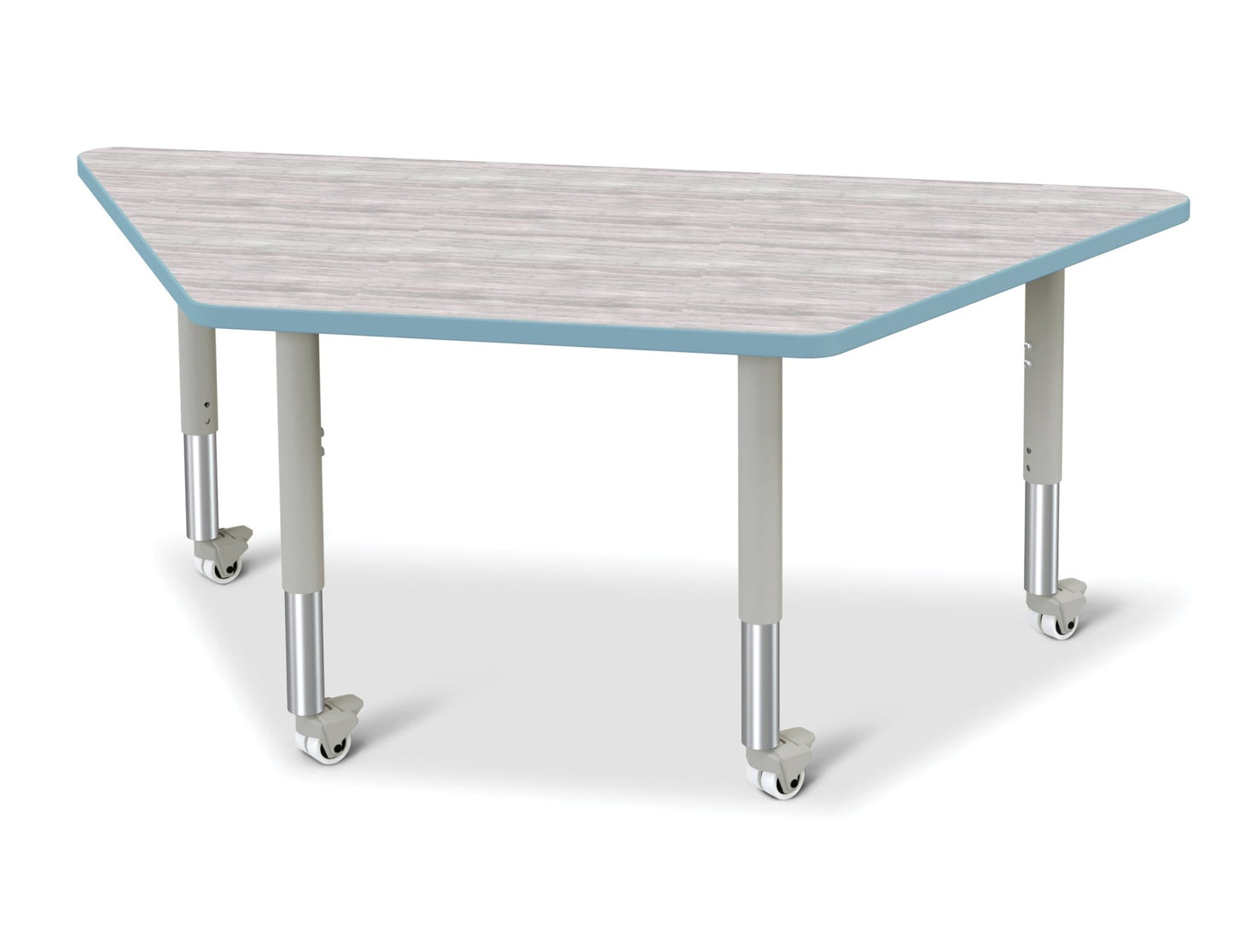 Jonti-Craft Trapezoid Rainbow Accents Activity Table with Heavy Duty Laminate Top (30" x 60") Mobile Height Adjustable Legs (20"- 31") - SchoolOutlet