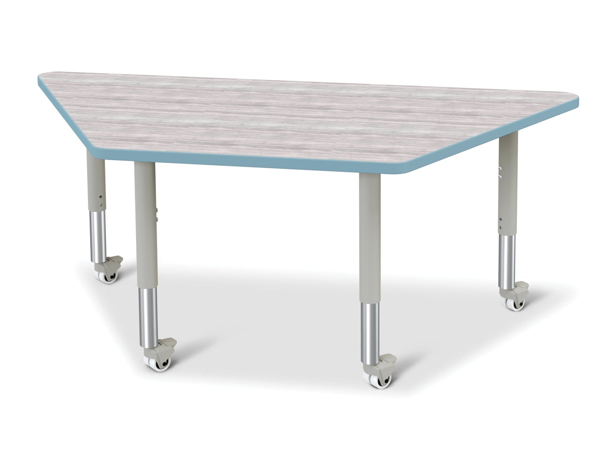 Jonti-Craft Trapezoid Rainbow Accents Activity Table with Heavy Duty Laminate Top (30" x 60") Mobile Height Adjustable Legs (20"- 31") - SchoolOutlet