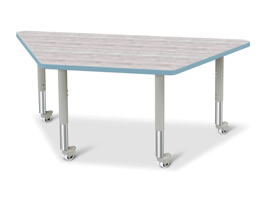 Jonti-Craft Trapezoid Rainbow Accents Activity Table with Heavy Duty Laminate Top (30" x 60") Mobile Height Adjustable Legs (20"- 31") - SchoolOutlet