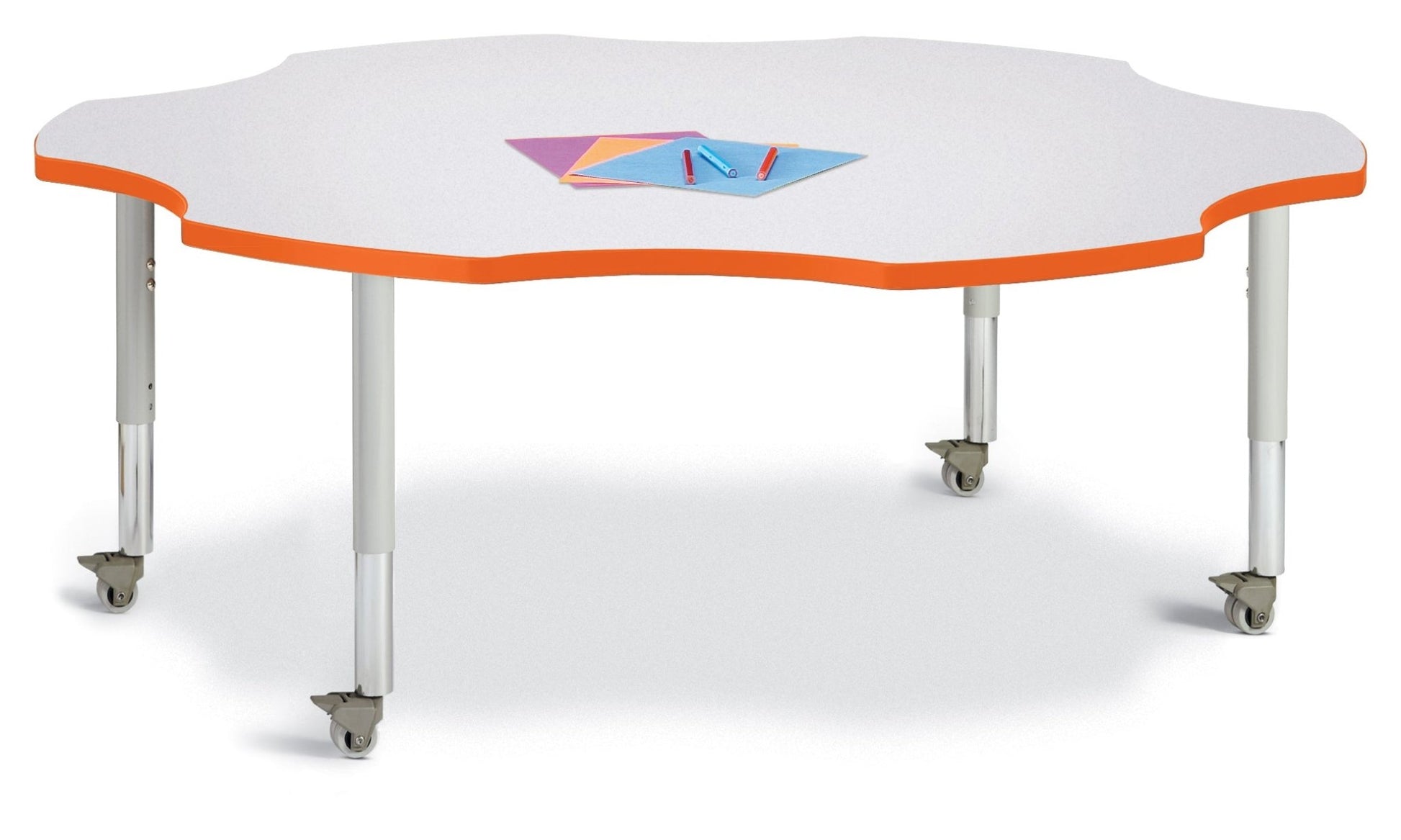 Jonti-Craft Six-Leaf Activity Table with Heavy Duty Laminate Top - Mobile Height Adjustable Legs - SchoolOutlet