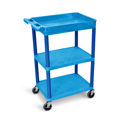 Luxor BUSTC122BU - 3 Shelf Plastic Tub Cart w/ Tub Top & Flat Middle/Bottom - Blue