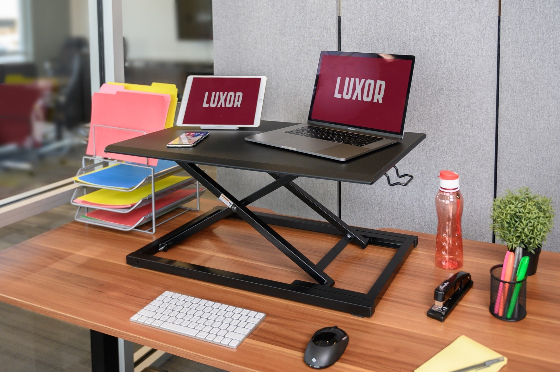 Luxor CVTR32-BK Pneumatic Standing Desk Converter - Black (LUX-CVTR32-BK) - SchoolOutlet