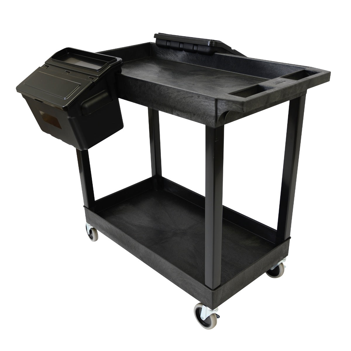 Luxor E Series EC11-B-OUTRIG - Tub Cart 2 Shelves with Outrigger Utility Cart Bins - 35.25" W x 34.25" H - SchoolOutlet