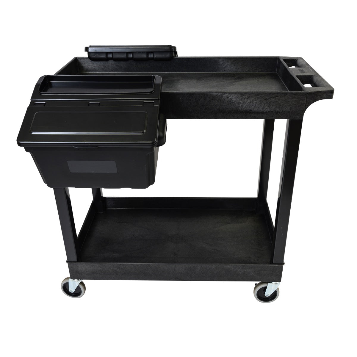 Luxor E Series EC11-B-OUTRIG - Tub Cart 2 Shelves with Outrigger Utility Cart Bins - 35.25" W x 34.25" H - SchoolOutlet