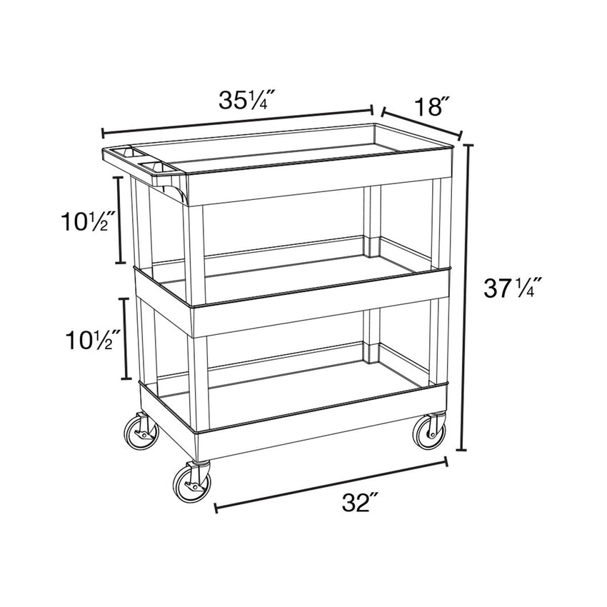 Luxor E Series EC111HD - Tub Cart 3 Shelves HD Model - 35"W x 37"H - SchoolOutlet