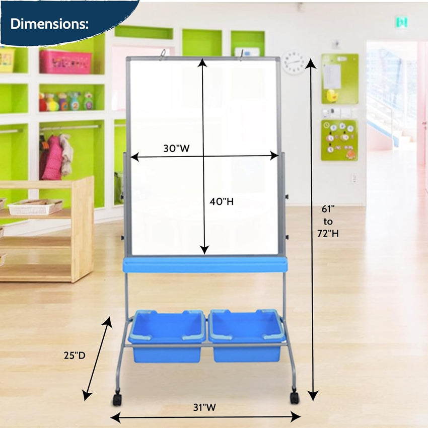 Luxor L330 Classroom Chart Stand with Blue Storage Bins - SchoolOutlet