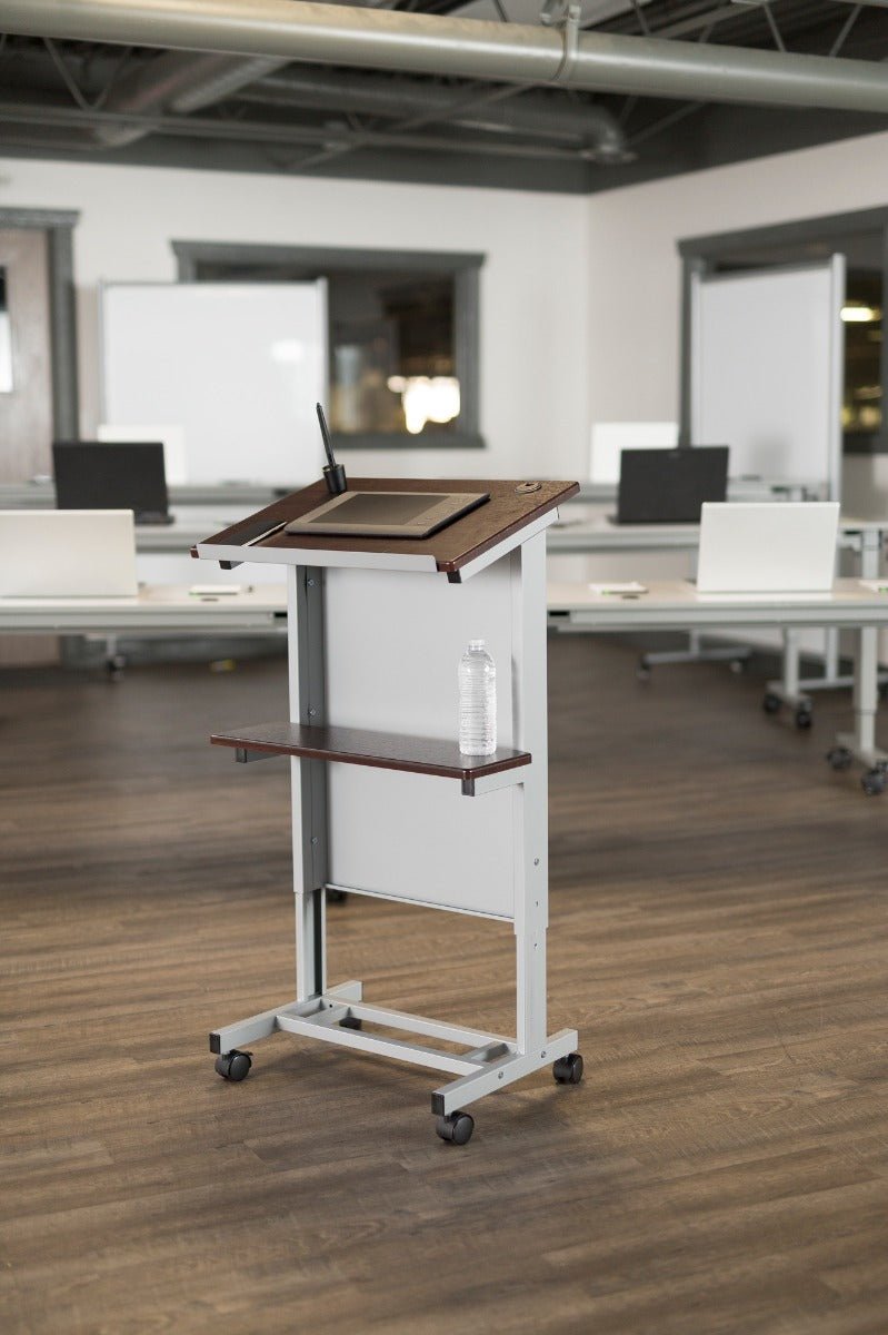 Luxor Adjustable Height Lectern Podium Mobile Presentation Station (LUX-LX-ADJ-DW) - SchoolOutlet