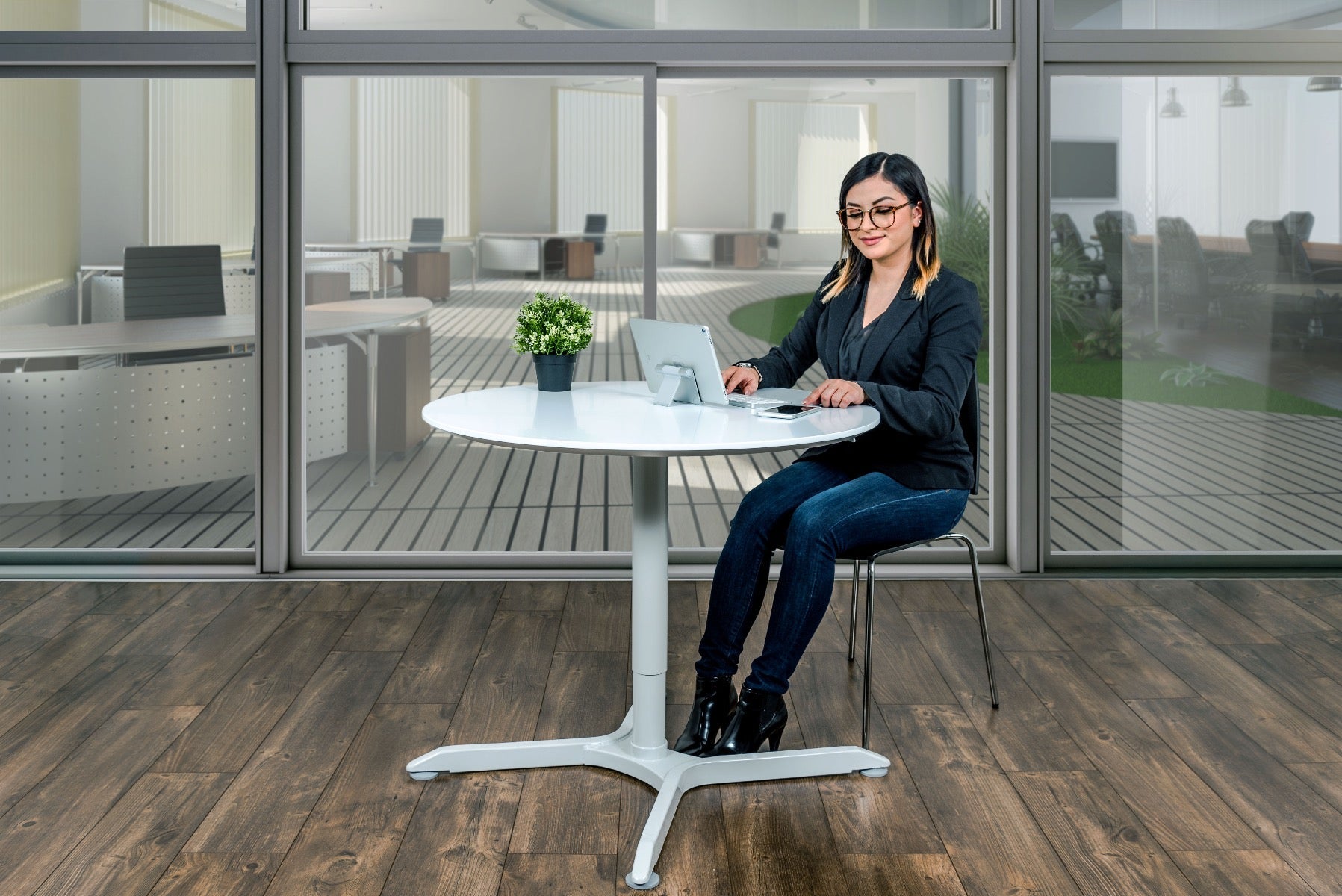 Luxor LX-PNADJ-32RD - 32" Pneumatic Height Adjustable Round Caffee Table (LUX-LX-PNADJ-32RD) - SchoolOutlet