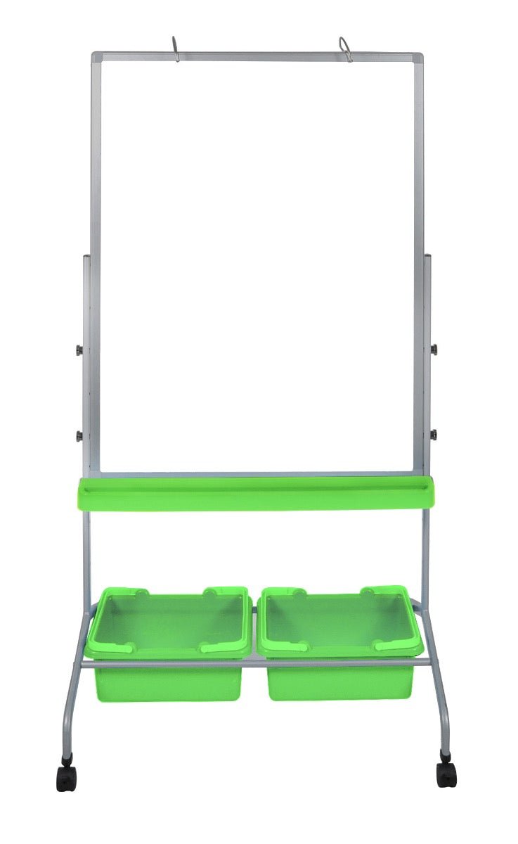 Mobile Whiteboard - Double-sided Magnetic Dry Erase School Markerboard with Storage Bins for Classrooms- Luxor MB3040WBIN - SchoolOutlet