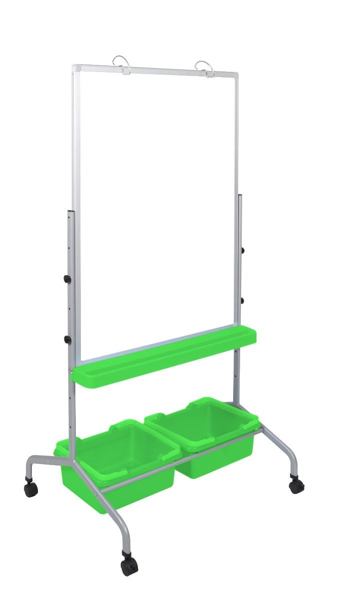 Mobile Whiteboard - Double-sided Magnetic Dry Erase School Markerboard with Storage Bins for Classrooms- Luxor MB3040WBIN - SchoolOutlet