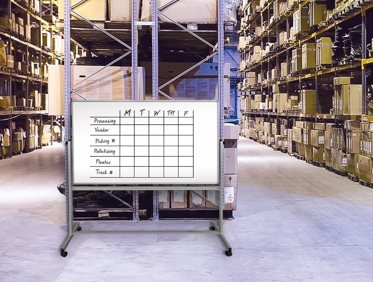 72"W x 40"H Mobile Whiteboard - Ghost Grid/Whiteboard Double-sided Magnetic dry erase markerboard - Luxor MB7240LB - SchoolOutlet