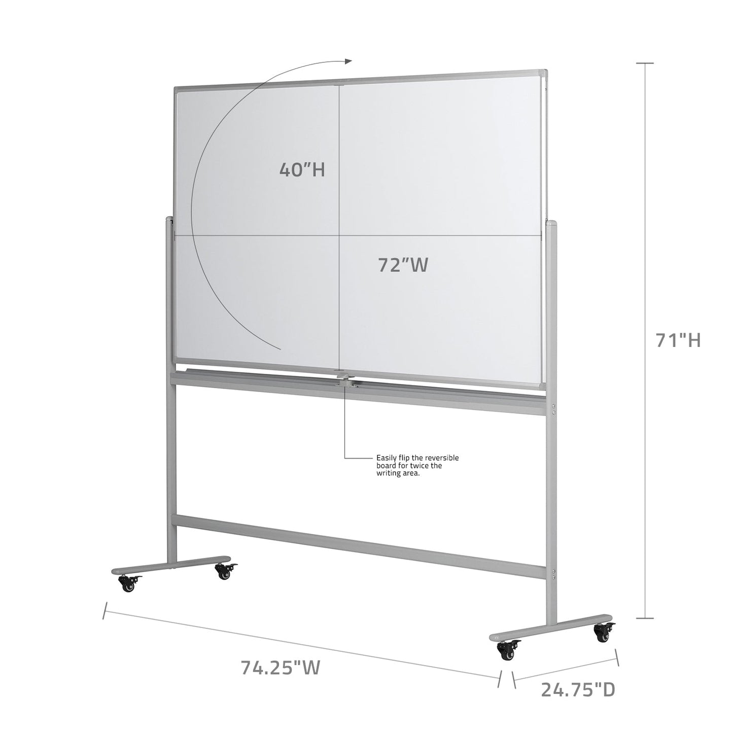 Easy Flip and Lock, Double-Sided, 72" x 40" Magnetic Whiteboard Conference Room Meeting Easel - Gray - SchoolOutlet