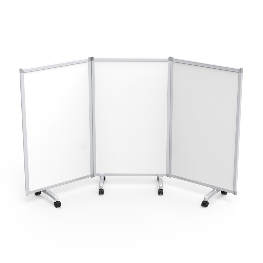 91"W x 52"H Mobile Whiteboard - 3-Panel Folding Room Divider Magnetic dry erase markerboard - Luxor MB9152WW - SchoolOutlet