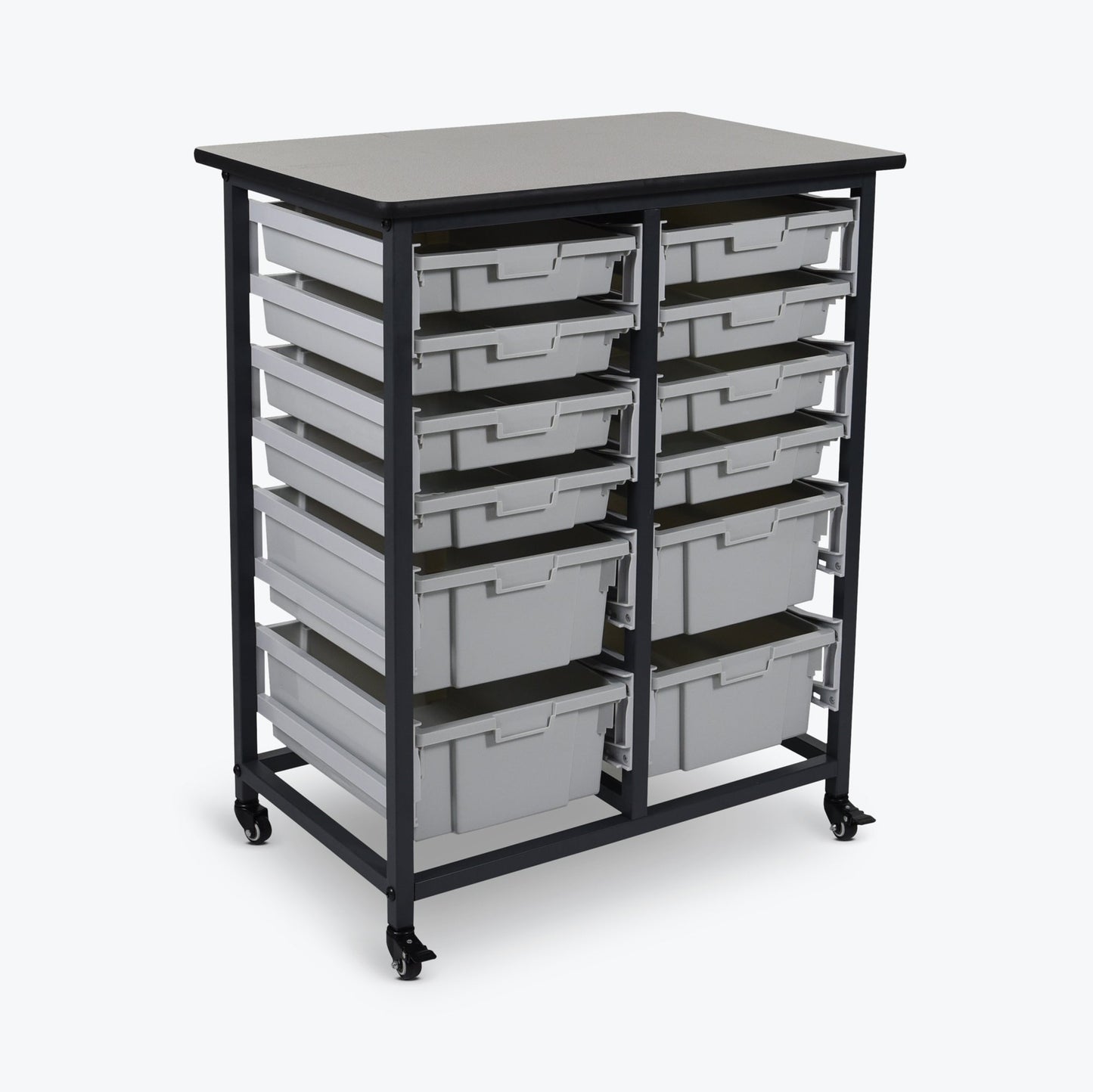 Luxor Mobile Bin Storage Unit - Double Row - Small Bins (LUX-MBS-DR-8S4L) - SchoolOutlet