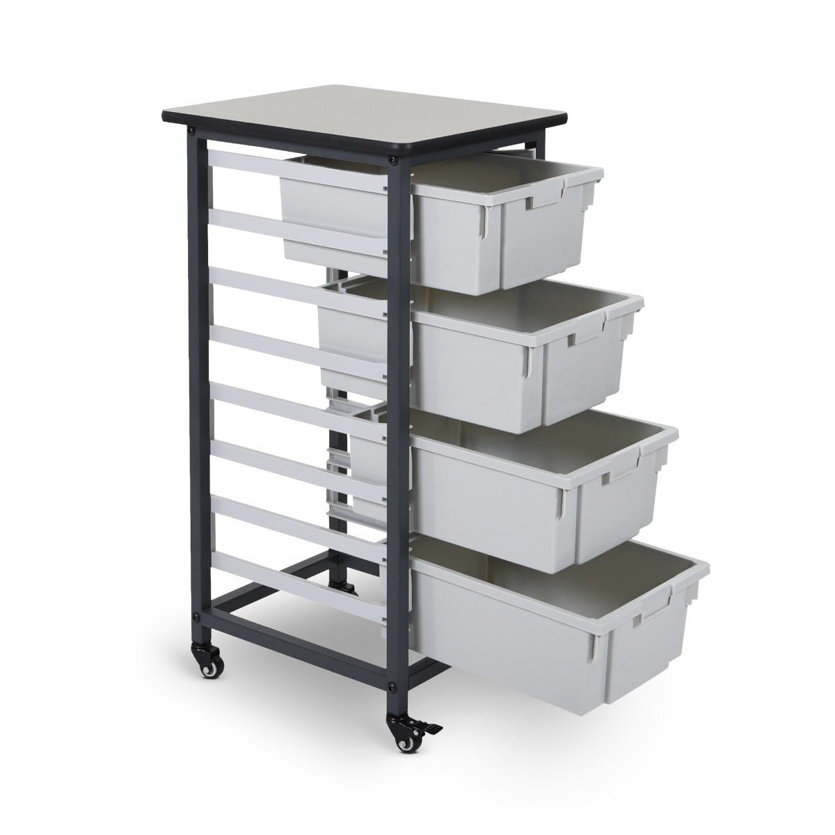 Luxor Mobile Bin Storage Unit - Single Row - Large Bins (LUX-MBS-SR-4L) - SchoolOutlet