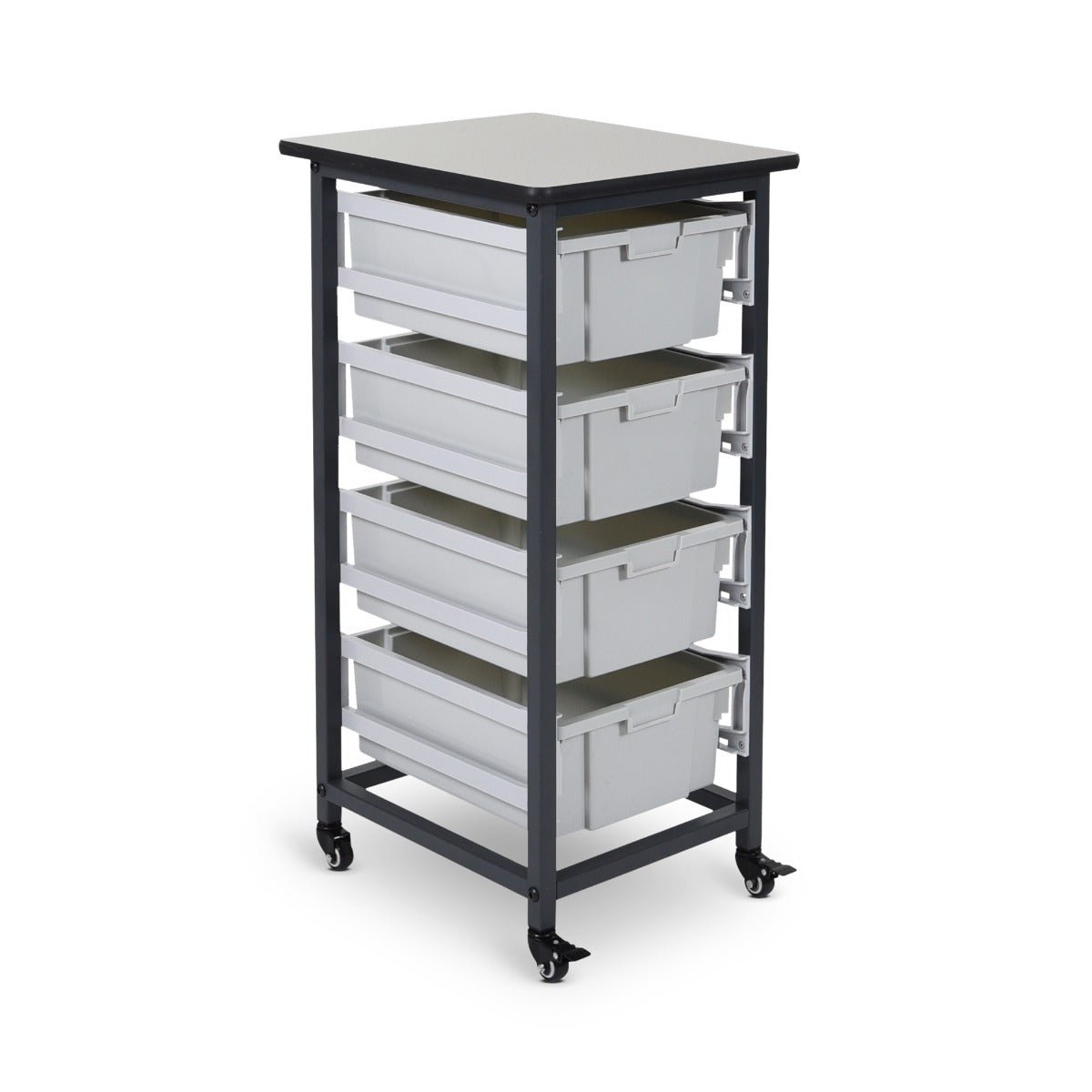 Luxor Mobile Bin Storage Unit - Single Row - Large Bins (LUX-MBS-SR-4L) - SchoolOutlet