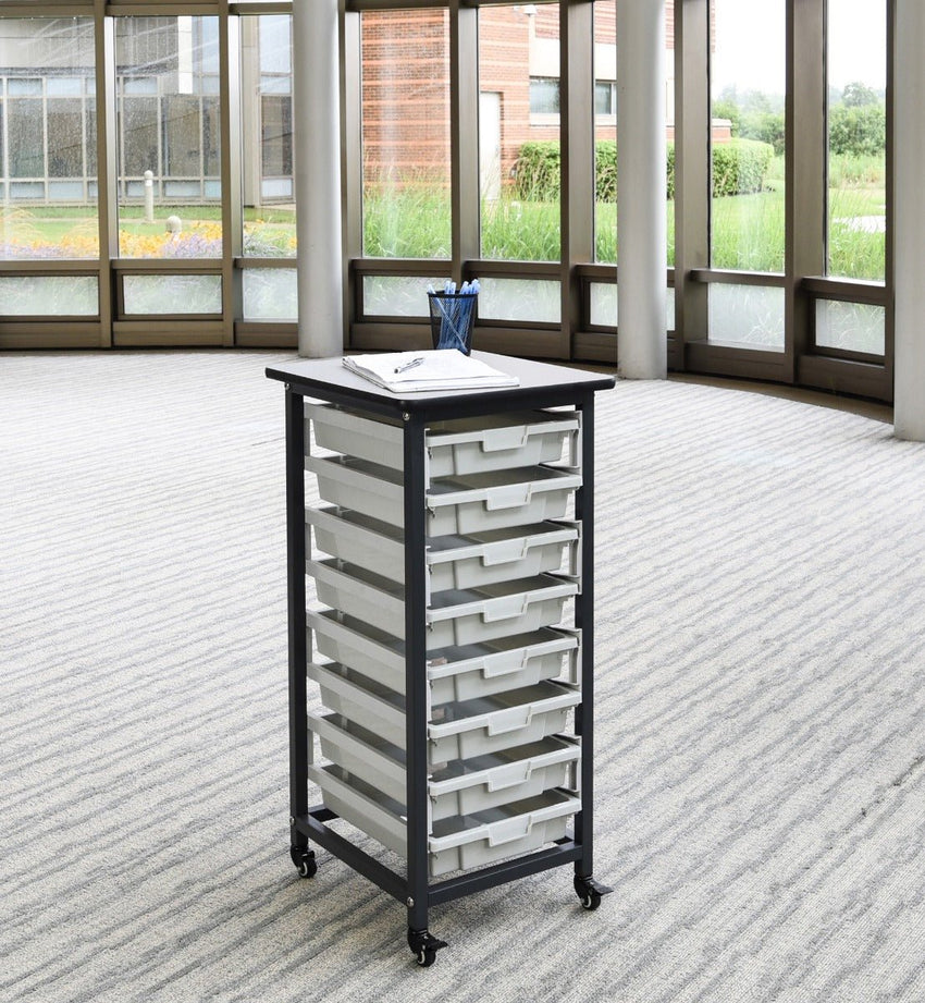 Luxor Mobile Bin Storage Unit - Single Row - Small Bins (LUX-MBS-SR-8S) - SchoolOutlet