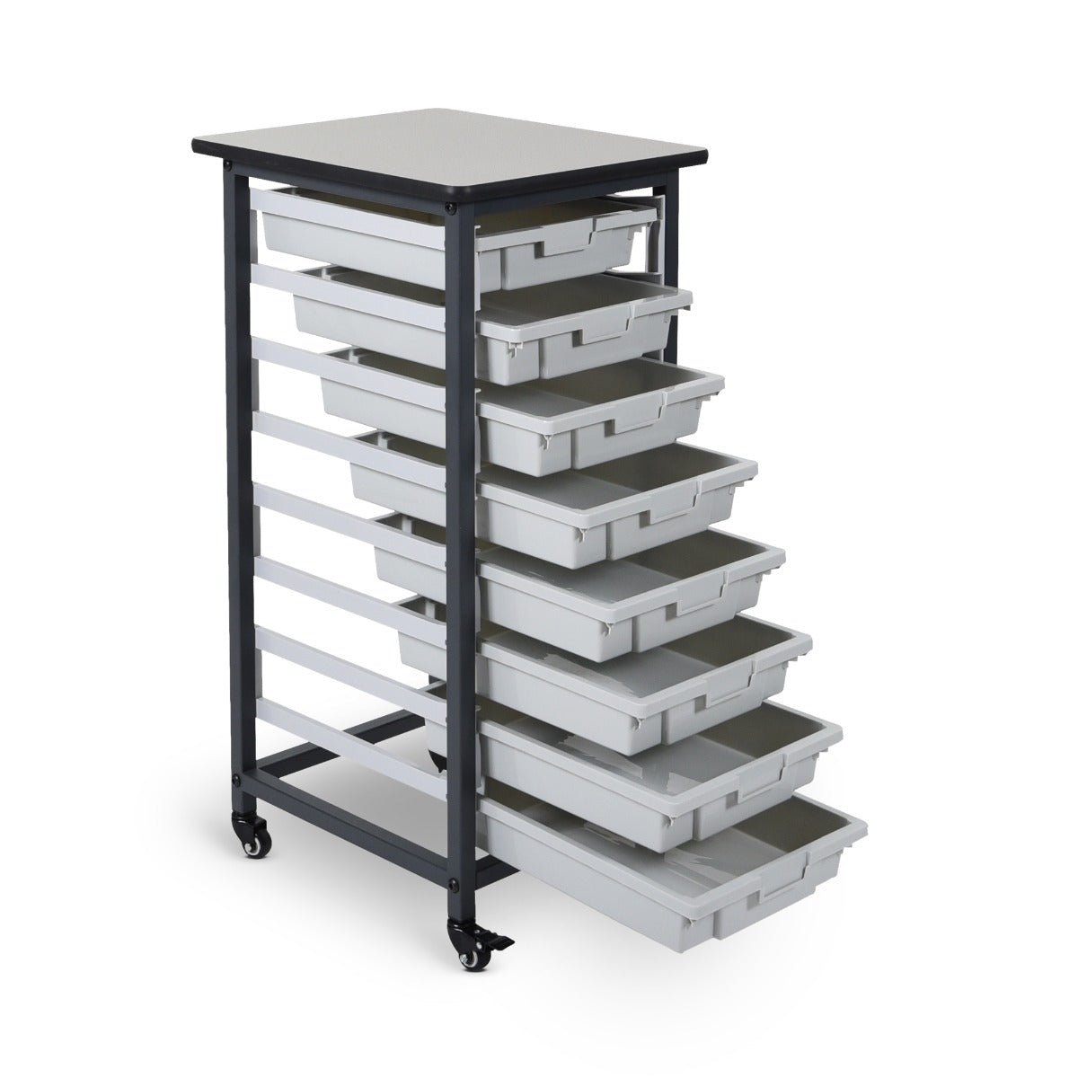 Luxor Mobile Bin Storage Unit - Single Row - Small Bins (LUX-MBS-SR-8S) - SchoolOutlet