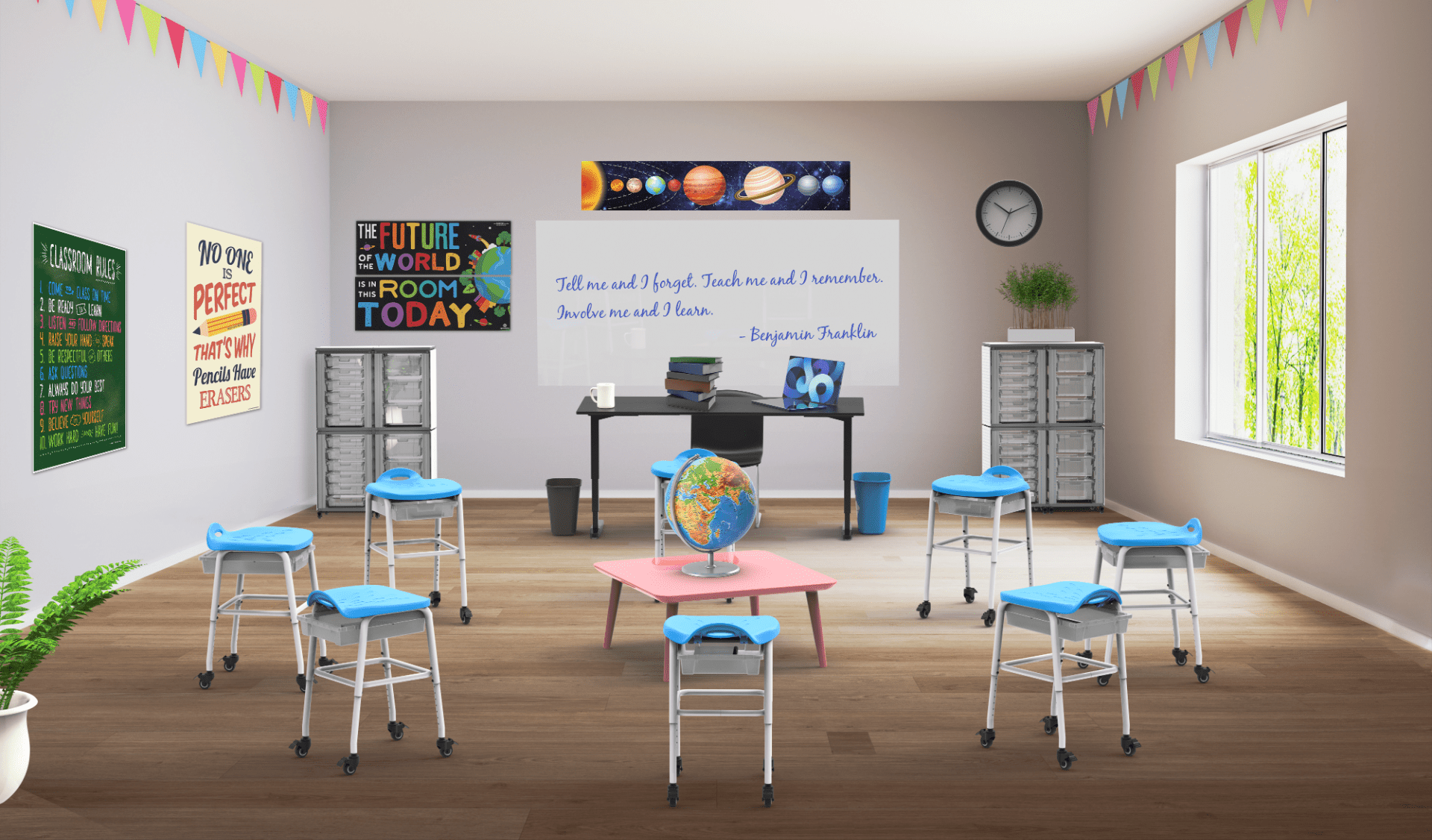 Luxor MBS-STOOL-2 - Adjustable-Height Stackable Classroom Stool with Wheels and Storage (LUX-MBS-STOOL-2) - SchoolOutlet