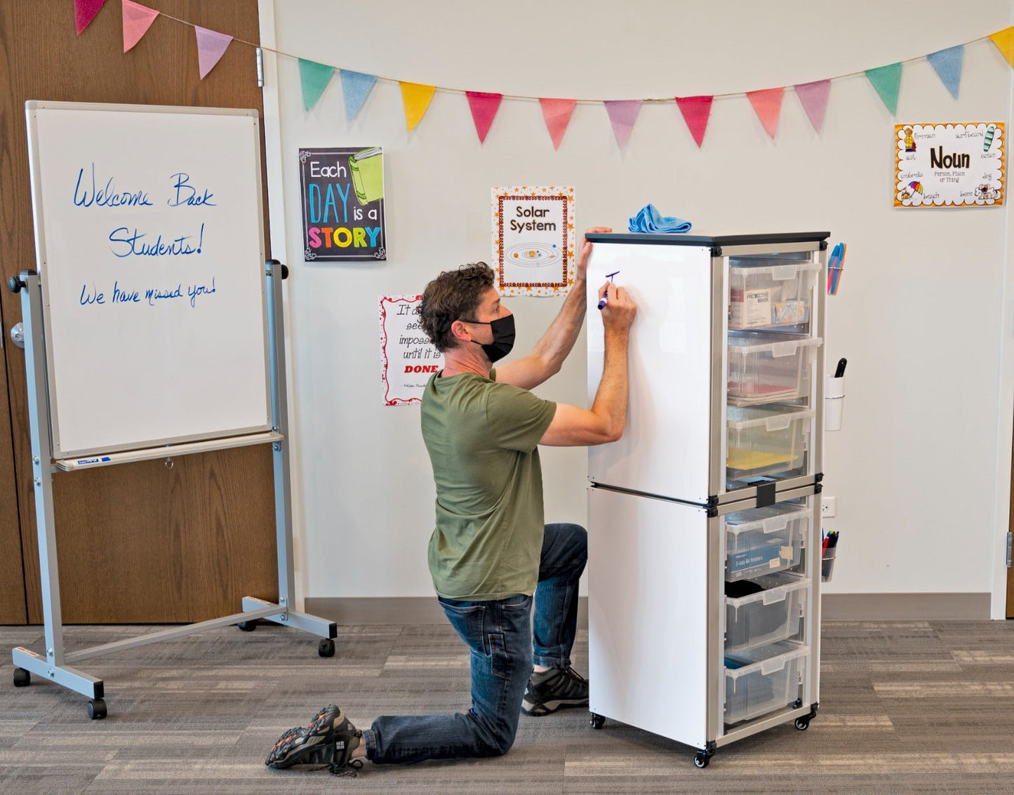 Luxor Modular Classroom Storage Cabinet - 2 stacked modules with 6 large bins (LUX-MBS-STR-12-6L) - SchoolOutlet