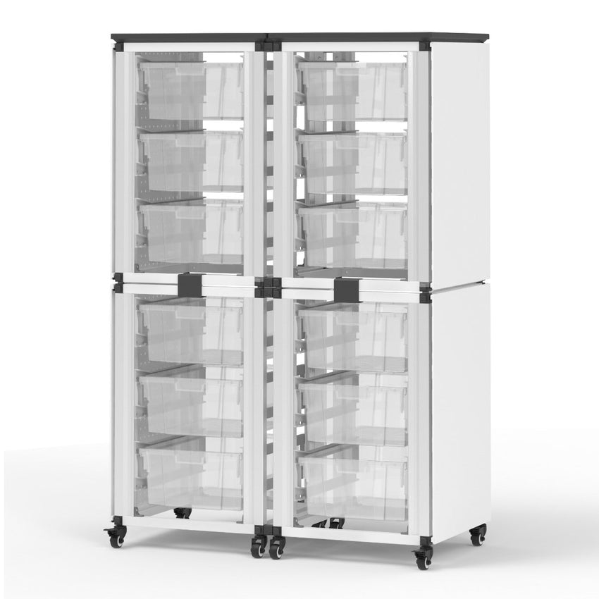 Luxor Modular Classroom Storage Cabinet - 4 stacked modules with 12 large bins (LUX-MBS-STR-22-12L) - SchoolOutlet